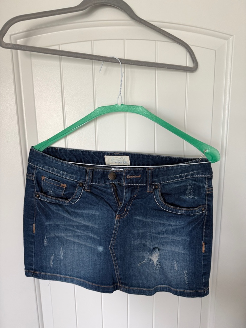 MAURICES Distressed Dark Wash Denim Mini Skirt